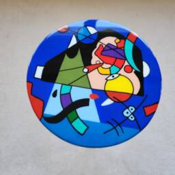 Hand-Painted Abstract Resin Coffee Table, Funky Geometric Art - thumbnail 3