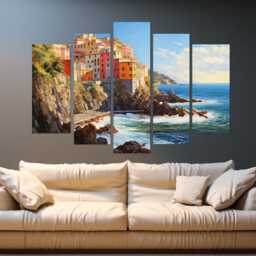 Cinque Terre Canvas Print, Wall Art, Coast Italian Decor, Italy Art - thumbnail 3