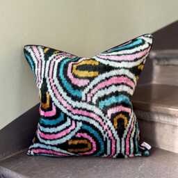 Velvet Ikat Pillow Cover Valentino - Decorative Cushion For Sofa Or Bed - thumbnail 1