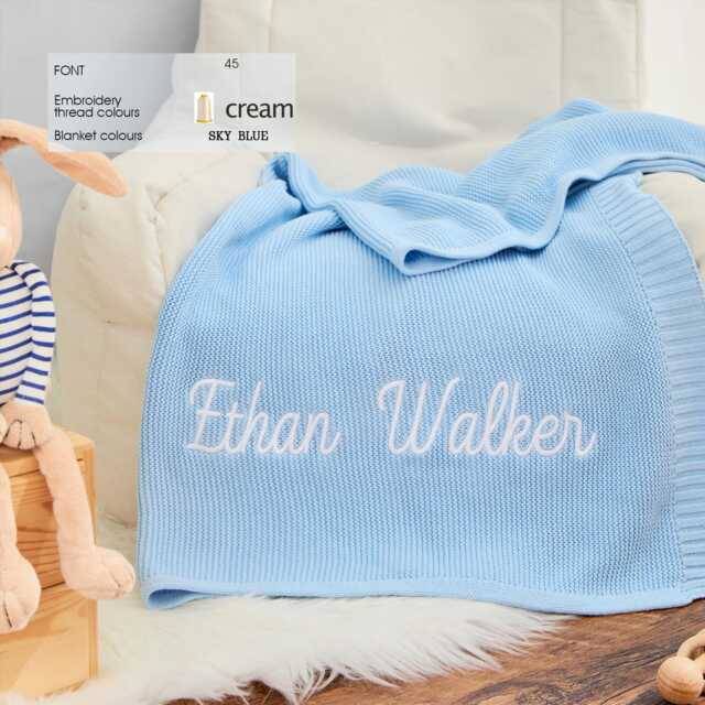 Embroidered Organic Cotton Knit Baby Blanket, Personalized Newborn Gift, Custom Name Heirloom Throw - image 1