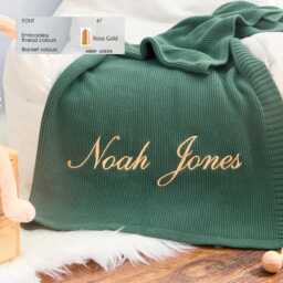 Embroidered Organic Cotton Knit Baby Blanket, Personalized Newborn Gift, Custom Name Heirloom Throw - thumbnail 3