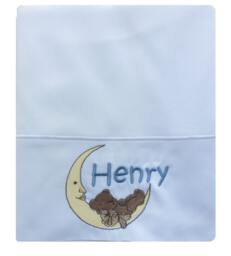 Bear On Moon Gender Neutral Pillowcase Custom Embroidered Personalized