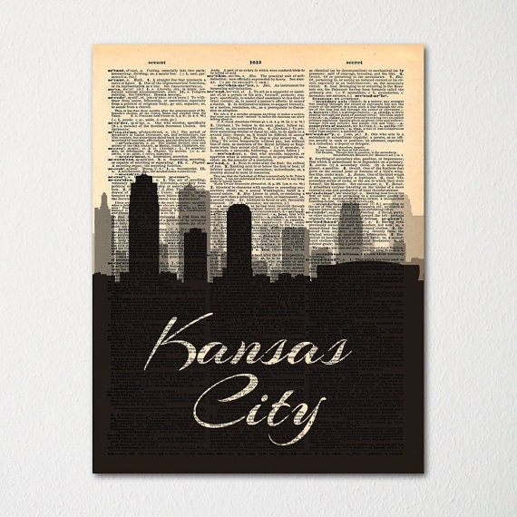 Kansas City Skyline Dictionary Art Print/Cityscape Poster Travel Decor