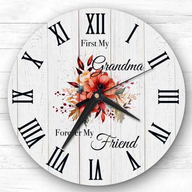 Wood Effect Floral Grandma Forever Friend Personalised Gift Clock - image 1