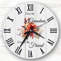 Wood Effect Floral Grandma Forever Friend Personalised Gift Clock