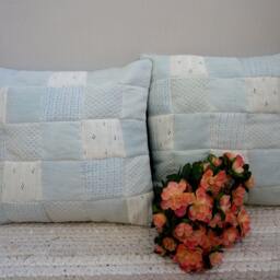 Patchwork Pillow Covers - Set Of 2 Handmade Reused Jersey Cushions - thumbnail 2