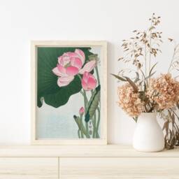 Japanese Print, Blooming Lotus Flowers Wall Art, Japan Botanical Poster, Minimalist Water Lily Decor, Floral Canvas, Printable Art Gift - thumbnail 2