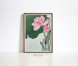 Japanese Print, Blooming Lotus Flowers Wall Art, Japan Botanical Poster, Minimalist Water Lily Decor, Floral Canvas, Printable Art Gift - thumbnail 1