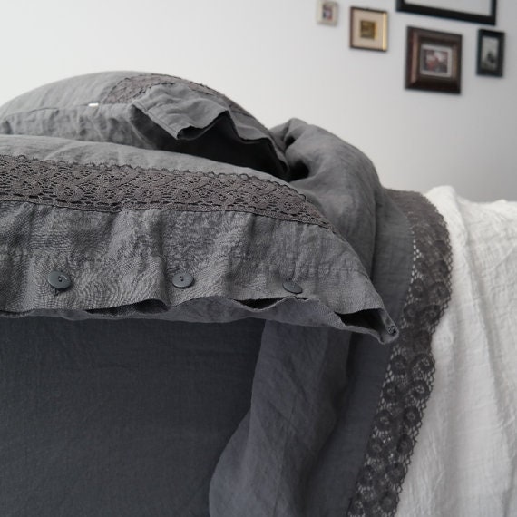 Linen Sheets Set. France Linen Lace Bedding Set. Top Bed Sheet, Fitted Sheet & Two Pillowcases. Made By Mooshop - image 1