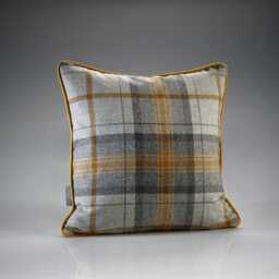 Grey Check Shetland Wool Cushion - & Mustard Tartan With Velvet Reverse Feather Filled Made in England - thumbnail 1