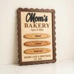 Personalized Mom's Bakery Wooden Sign, Custom Wood Kitchen Decor, Mother's Day Gift, Family Name Bread Rustic Wall Art - thumbnail 4