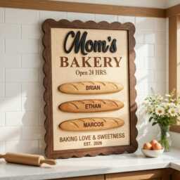 Personalized Mom's Bakery Wooden Sign, Custom Wood Kitchen Decor, Mother's Day Gift, Family Name Bread Rustic Wall Art - thumbnail 3