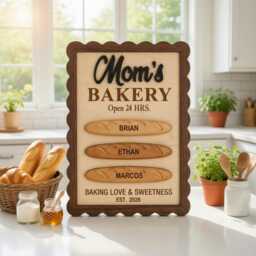 Personalized Mom's Bakery Wooden Sign, Custom Wood Kitchen Decor, Mother's Day Gift, Family Name Bread Rustic Wall Art - thumbnail 2