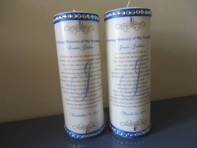 Personalized Memorial Candle Set Rhinestone Embellished Grandparent Remembrance - image 1