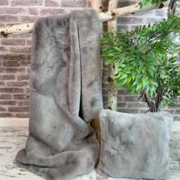 Richmond Taupe Faux Fur Throw, Luxury Fluffy Blanket With Grey Suede Lining - thumbnail 4