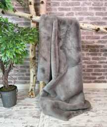 Richmond Taupe Faux Fur Throw, Luxury Fluffy Blanket With Grey Suede Lining