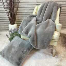 Richmond Taupe Faux Fur Throw, Luxury Fluffy Blanket With Grey Suede Lining - thumbnail 2