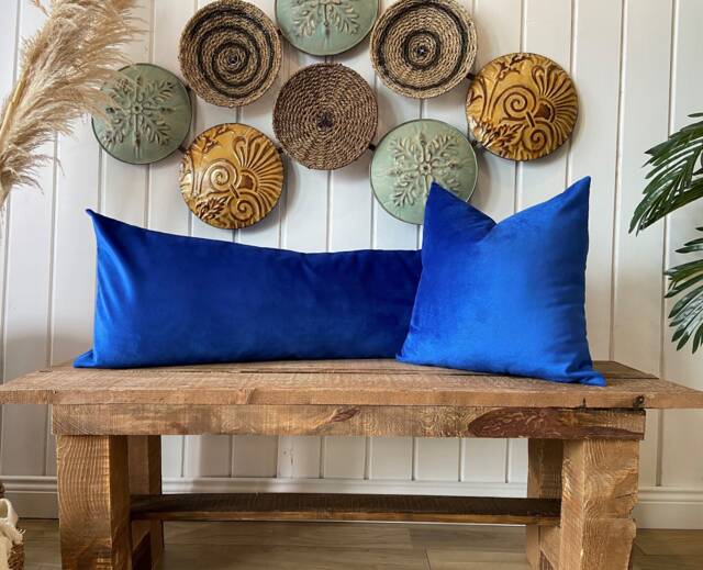Royal Blue Velvet Lumbar Pillow Cover Custom Size Throw - image 1