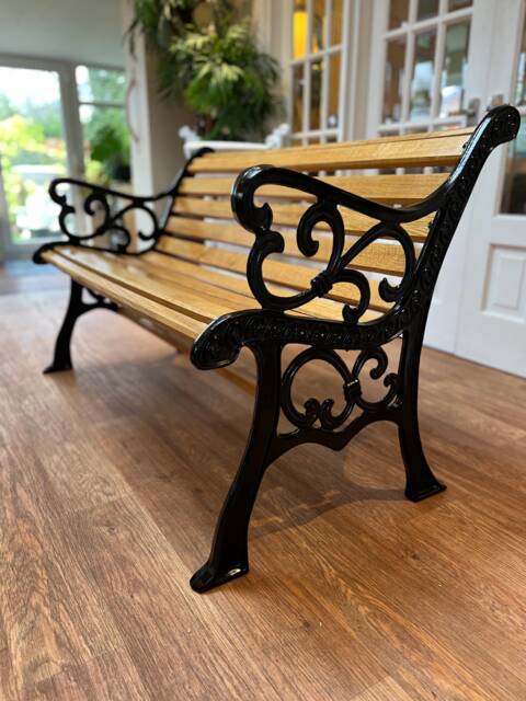 Fully Restored Cast Iron Garden Bench With Oiled Oak Slats - image 1