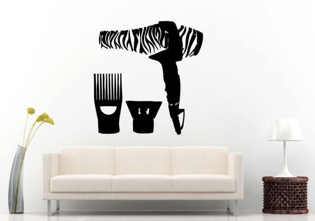Hairdryer Blow Dryer With Attachments Tool Device Equipment Zebra Design Like Unique Barber Wall Decal Vinyl Sticker Mural Room Decor L813 - image 1