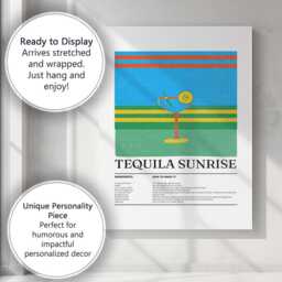 Retro Tequila Sunrise Cocktail Recipe Kitchen Canvas Wall Art Print Decor Picture Ready To Hang - thumbnail 3