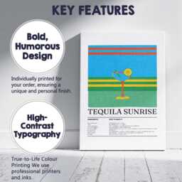 Retro Tequila Sunrise Cocktail Recipe Kitchen Canvas Wall Art Print Decor Picture Ready To Hang - thumbnail 2