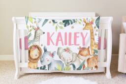 Safari Blanket, Personalized Baby Blanket Gift, Toddler Jungle Nursery Decor, Birthday Theme, Elephant Giraffe