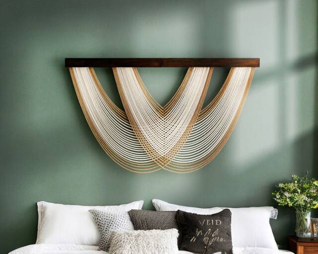 Macrame Yarn Hanging, Boho Home Decor, Bedroom Wall Art, Modern Farmhouse, New House Gift, Tapestry Minimalist Artwork V56 - image 1