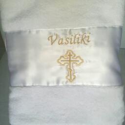 Personalized Baptism Towels & Oil Sheet For Greek Orthodox Baptism, Bath Towel, Embroidered Gold - thumbnail 2