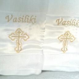 Personalized Baptism Towels & Oil Sheet For Greek Orthodox Baptism, Bath Towel, Embroidered Gold - thumbnail 3