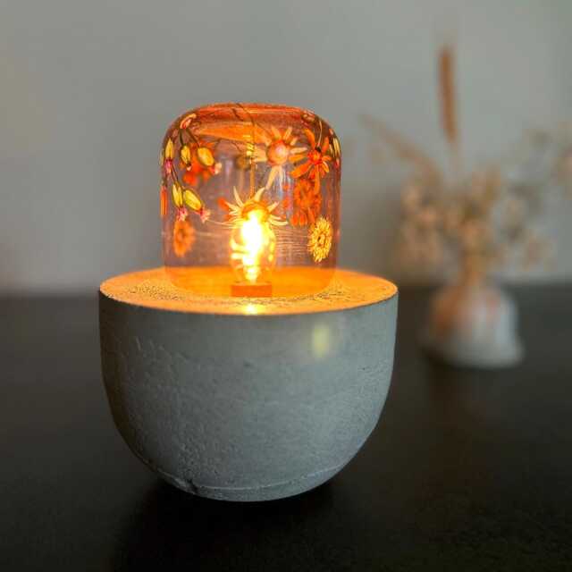 Pink Wildflowers Small Glass Cloche Lamp - Hand Painted Botanical Sculpture Concrete Collectible - image 1