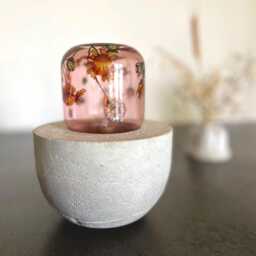 Pink Wildflowers Small Glass Cloche Lamp - Hand Painted Botanical Sculpture Concrete Collectible - thumbnail 3