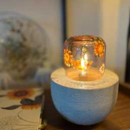 Pink Wildflowers Small Glass Cloche Lamp - Hand Painted Botanical Sculpture Concrete Collectible - thumbnail 4