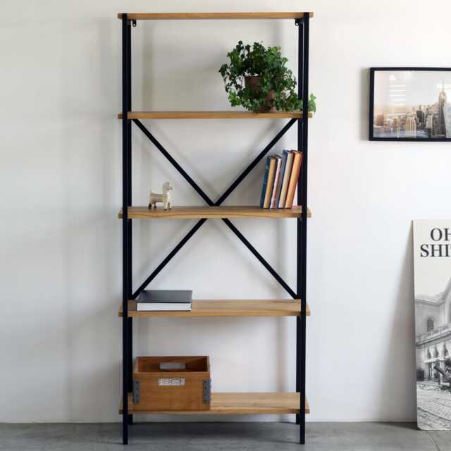 Bookcase Lagom Solid Wood Oak Open Storage Wooden Ladder Bookshelf - image 1