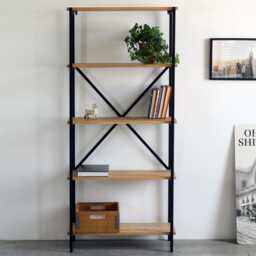 Bookcase Lagom Solid Wood Oak Open Storage Wooden Ladder Bookshelf