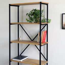 Bookcase Lagom Solid Wood Oak Open Storage Wooden Ladder Bookshelf - thumbnail 3