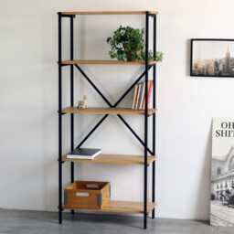 Bookcase Lagom Solid Wood Oak Open Storage Wooden Ladder Bookshelf - thumbnail 2