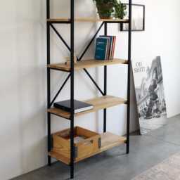 Bookcase Lagom Solid Wood Oak Open Storage Wooden Ladder Bookshelf - thumbnail 4