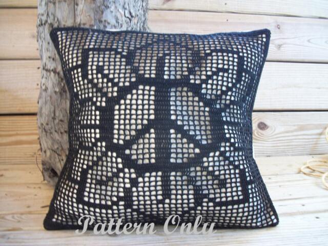 Filet Crochet Peace Flower Pillow Pattern