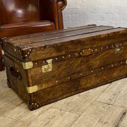 Captains English Leather Coffee Table Travel Trunk Home Decor Furnishing - thumbnail 3