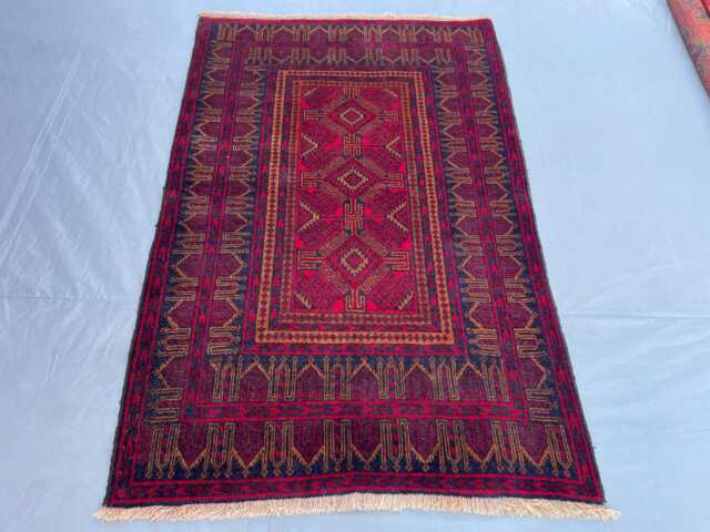 3x4 Afghan Tribal Rug - Vintage Hand-Knotted Wool Small Area Carpet Red & Blue Geometric Bohemian Accent For Living Room Or Gift - image 1