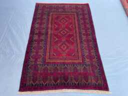 3x4 Afghan Tribal Rug - Vintage Hand-Knotted Wool Small Area Carpet Red & Blue Geometric Bohemian Accent For Living Room Or Gift - thumbnail 1