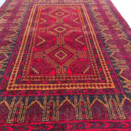3x4 Afghan Tribal Rug - Vintage Hand-Knotted Wool Small Area Carpet Red & Blue Geometric Bohemian Accent For Living Room Or Gift - thumbnail 3