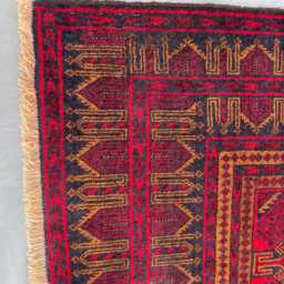 3x4 Afghan Tribal Rug - Vintage Hand-Knotted Wool Small Area Carpet Red & Blue Geometric Bohemian Accent For Living Room Or Gift - thumbnail 2