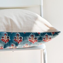 Indian Block Print Pillow Cover Floral Batik, Boho Farmhouse Decor - thumbnail 3