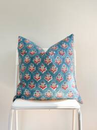 Indian Block Print Pillow Cover Floral Batik, Boho Farmhouse Decor - thumbnail 1