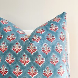 Indian Block Print Pillow Cover Floral Batik, Boho Farmhouse Decor - thumbnail 2