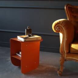 Matte Orange Metal Bedside Table, Modern Colorful Nightstand, Small Coffee Boho Handmade Furniture, Industrial End Table For Bedroom