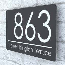 Modern Contemporary Floating Property Number Door Sign Plaque - Gray - Exa4-C-H1-27W-Lg - thumbnail 2