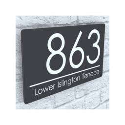 Modern Contemporary Floating Property Number Door Sign Plaque - Gray - Exa4-C-H1-27W-Lg - thumbnail 1